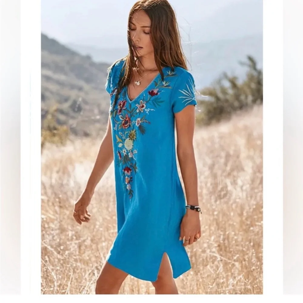 Johnny Was Vibrant Blue Embroidered Blouse - Picture 7 of 16